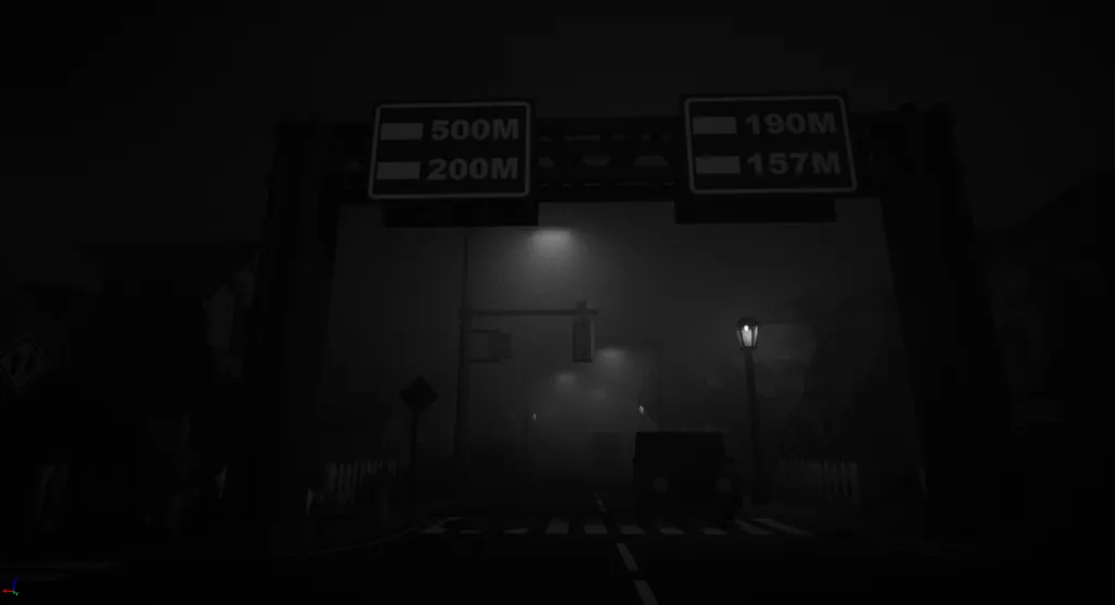 Game title "The Night of Fire" in front of a black and white town